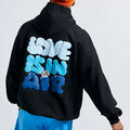 Black milk bottle and lemon print cotton blend pullover hoodie in hip hop style front view