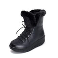 Women's black winter platform boots with 3cm heel and lace-up closure