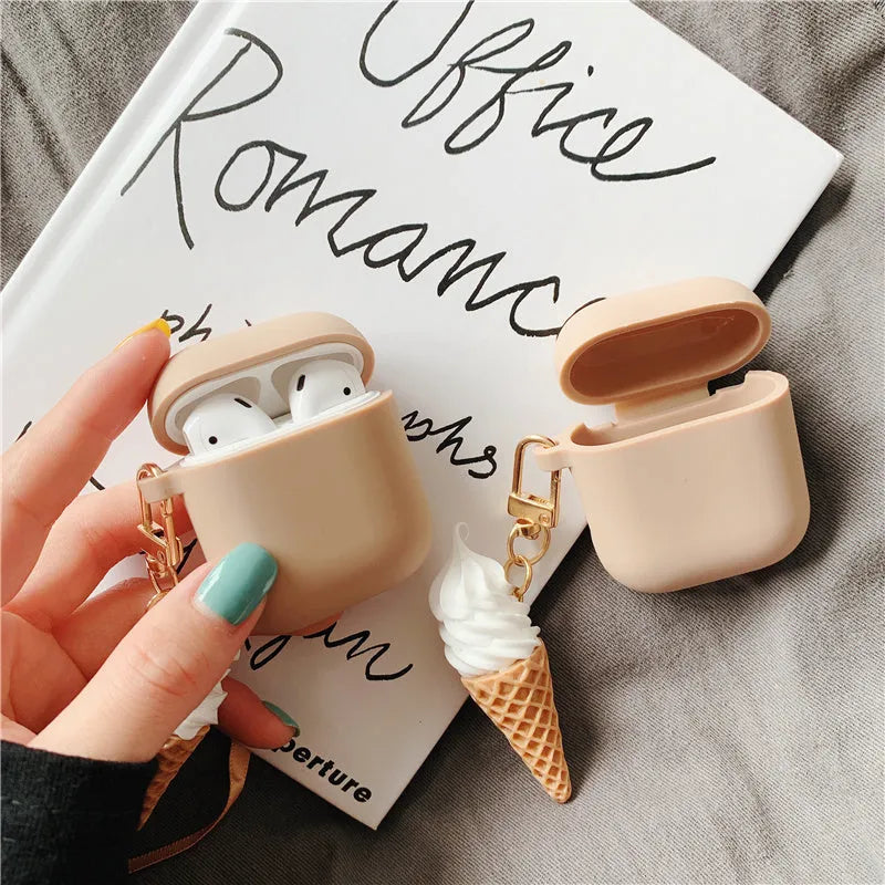 Cylinder Ice Cream design silicone protective case for Apple AirPods 2 wireless headphones in photo colour.