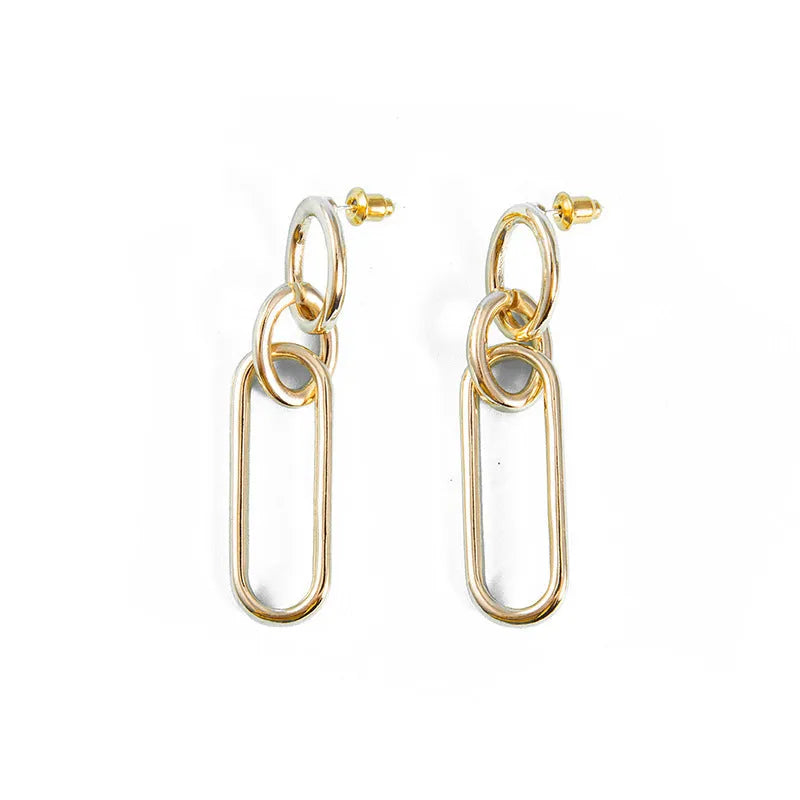 Sterling silver colour geometric needle hoop earrings with ring and line design