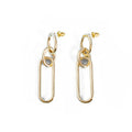 Sterling silver colour geometric needle hoop earrings with ring and line design