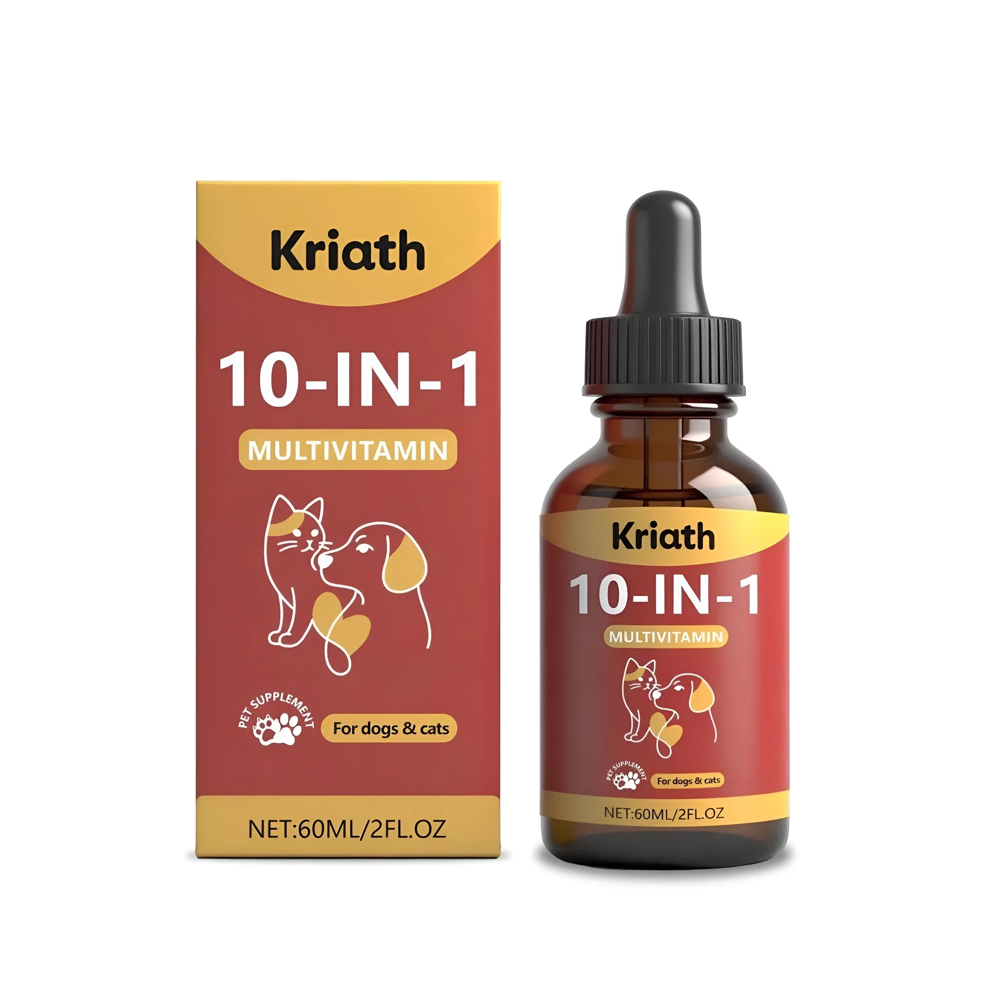 60ml bottle of pet multivitamin oral liquid supplement with dropper for dogs and cats.