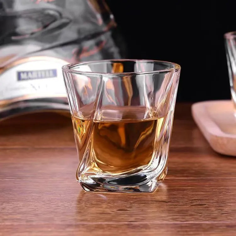 High-grade transparent glass 150ml swing whiskey glass on surface