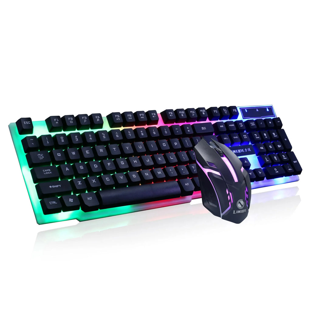 Limei Gtx300 gaming keyboard and mouse set showing backlit keys and multiple colour options
