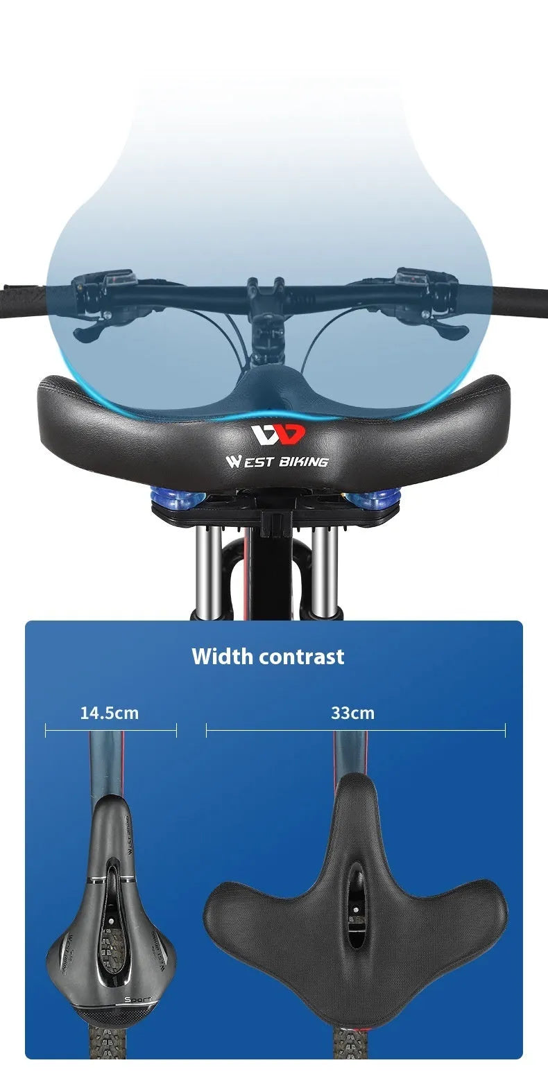 Black bicycle seat cushion with leather cover and foam padding for shock absorption