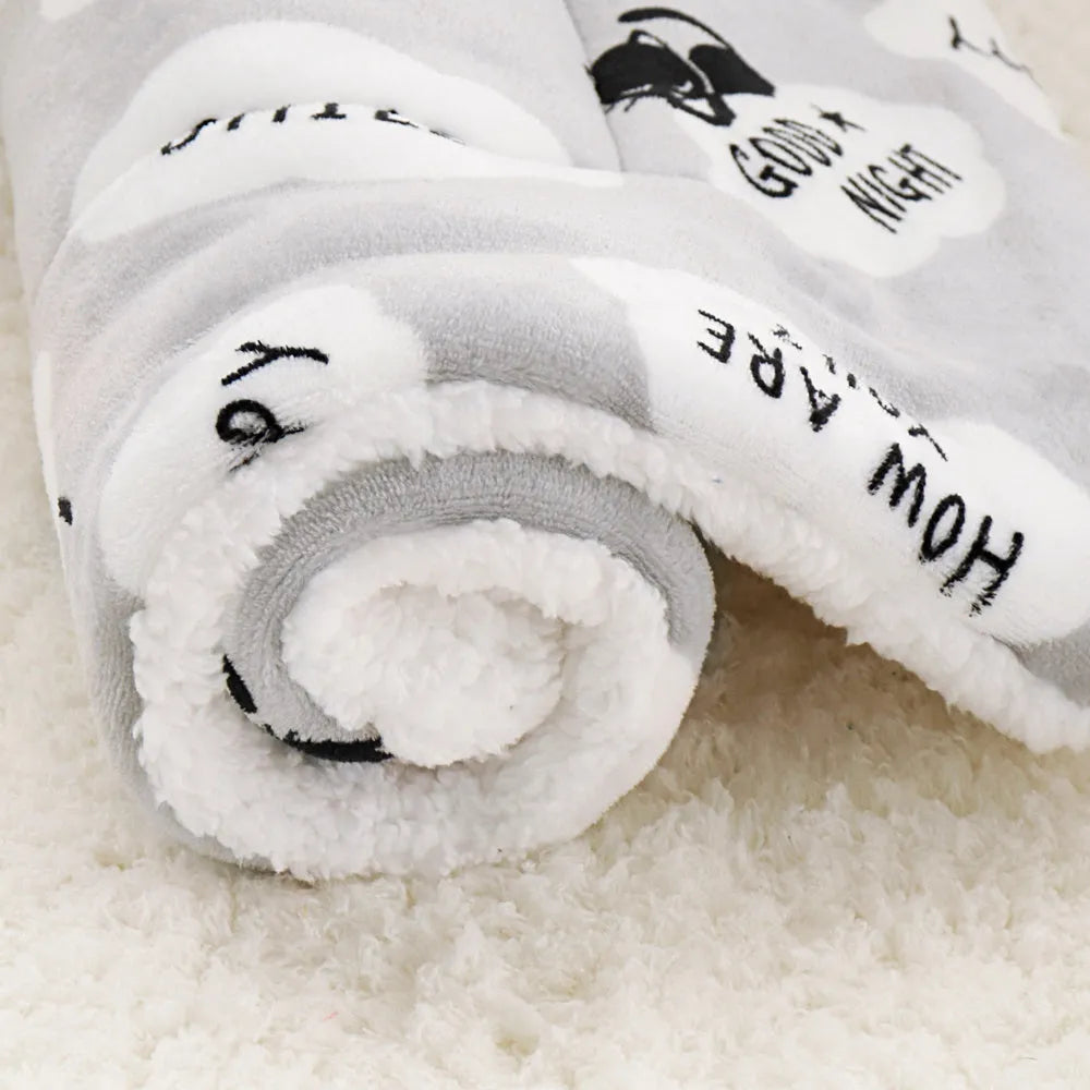 Pink lambskin pet blanket with cute cartoon design made from flannel and cashmere