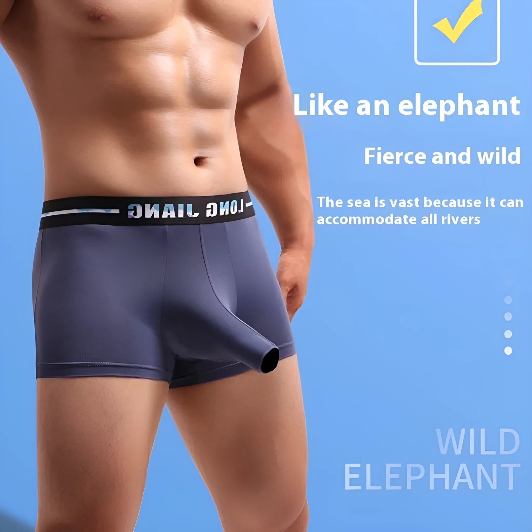 Men's solid-colour ice silk boxer shorts in a mid-waist trunk open design
