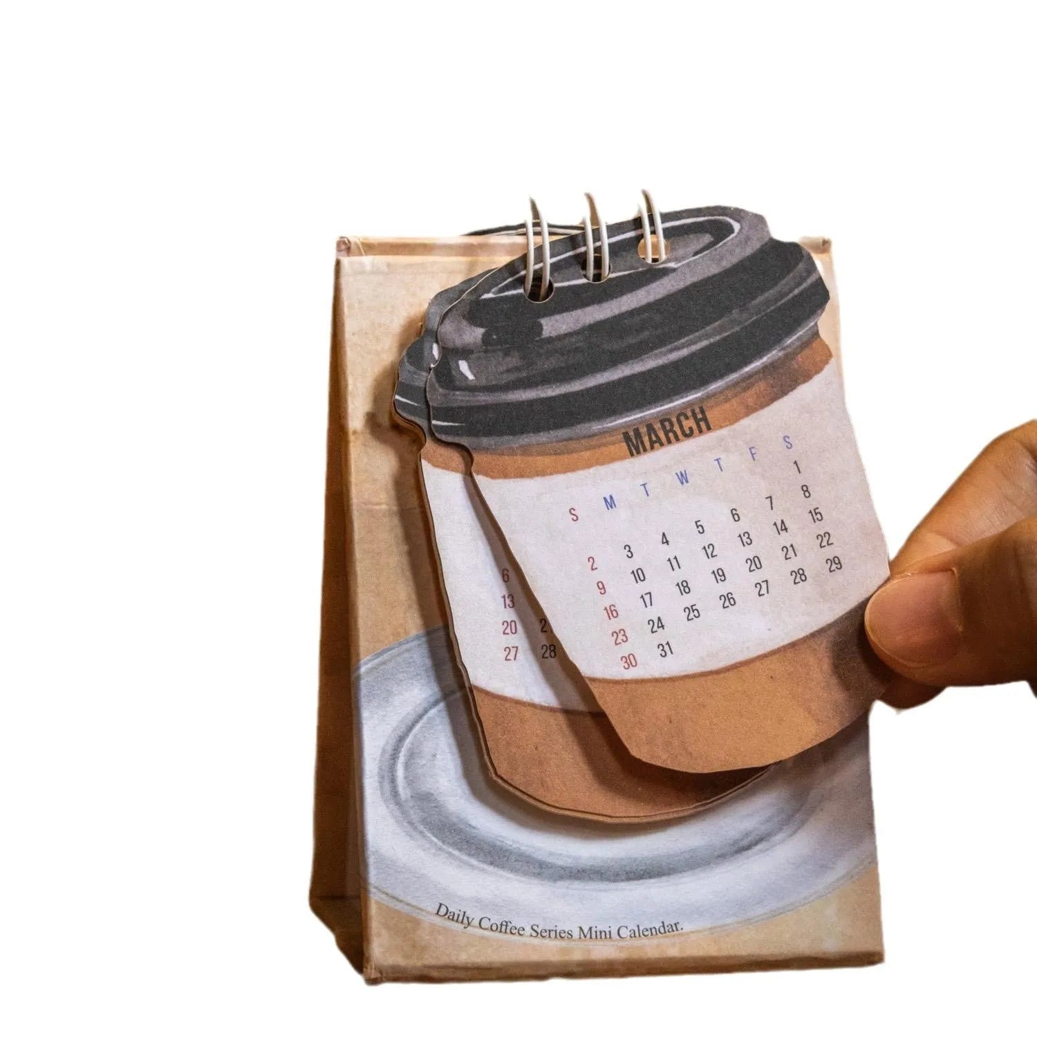 Mini desk calendar 2025 with coffee themed designs including four model options