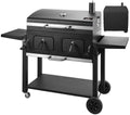 Extra large charcoal barbecue grill with foldable side tables and black metal body