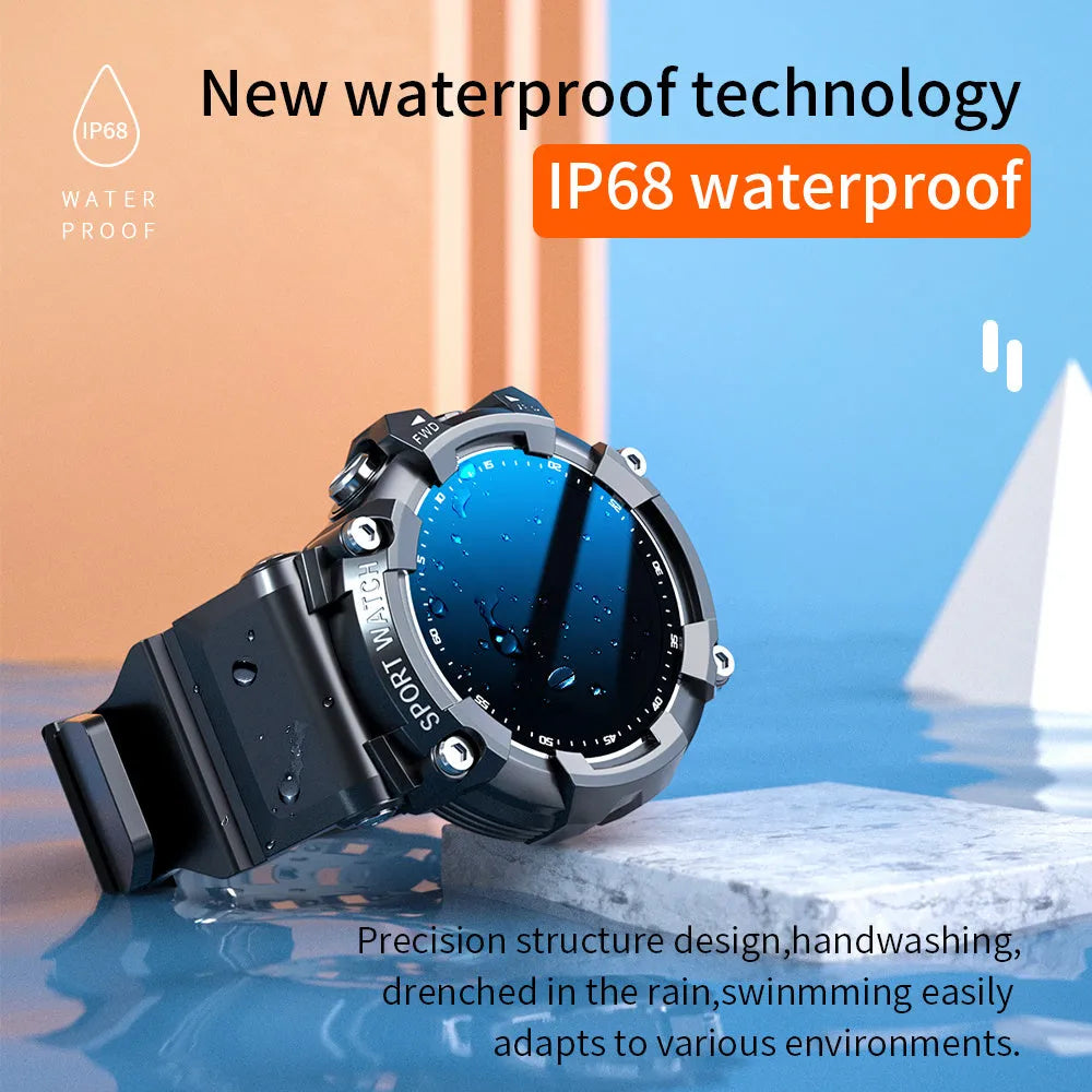 IP67 waterproof smart watch with round colour screen and black TPU strap