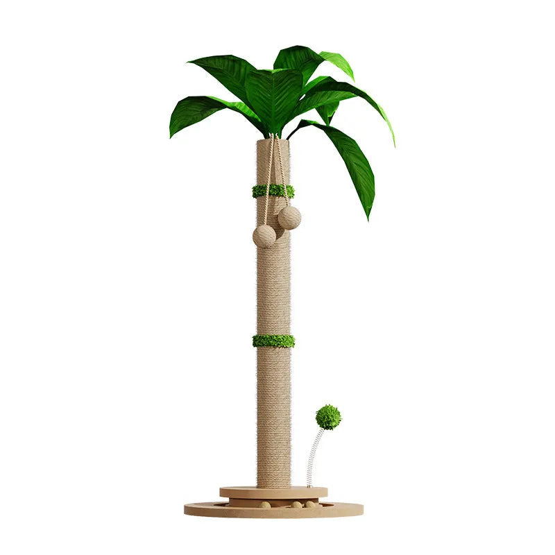 Vertical cat climbing frame with hemp rope scratch posts in canna chamfering colour