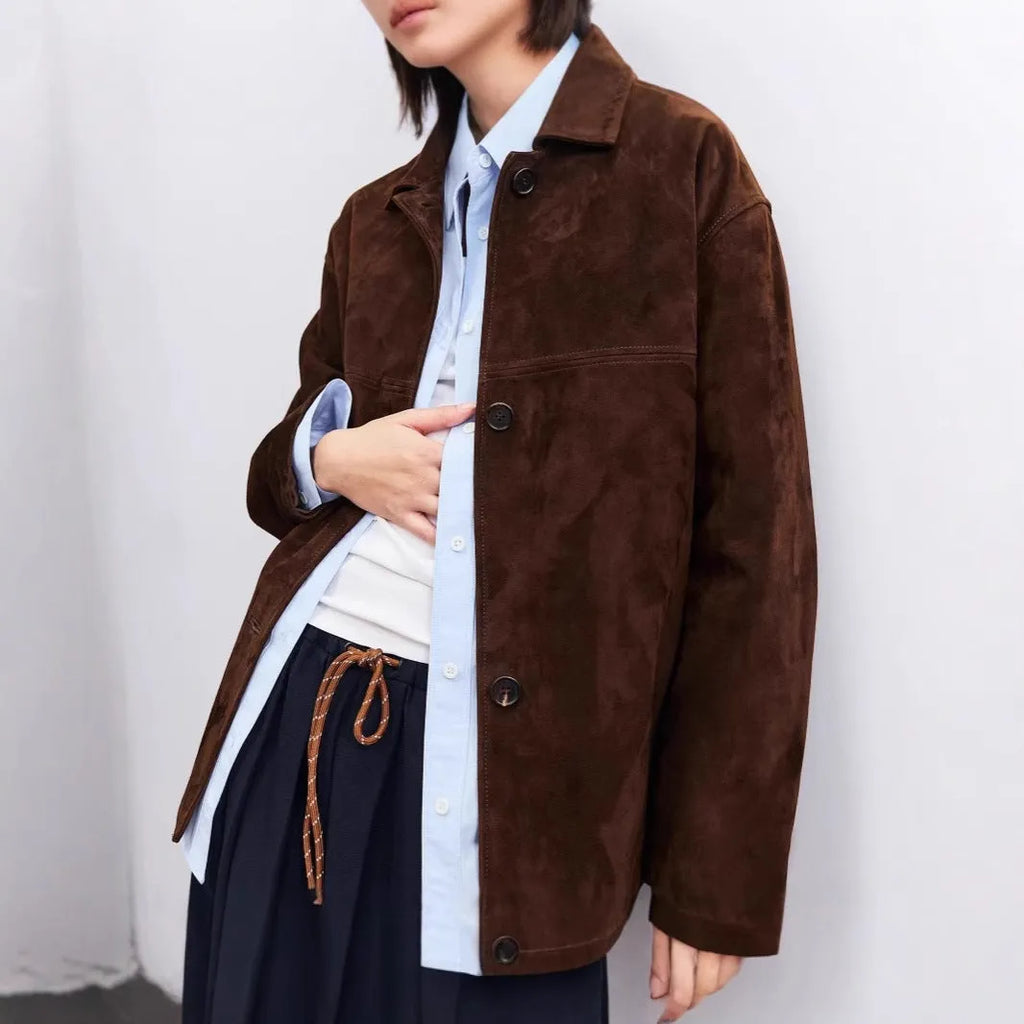 Women's mid-length cashmere coat with Peter Pan collar and belt in retro loose fit style