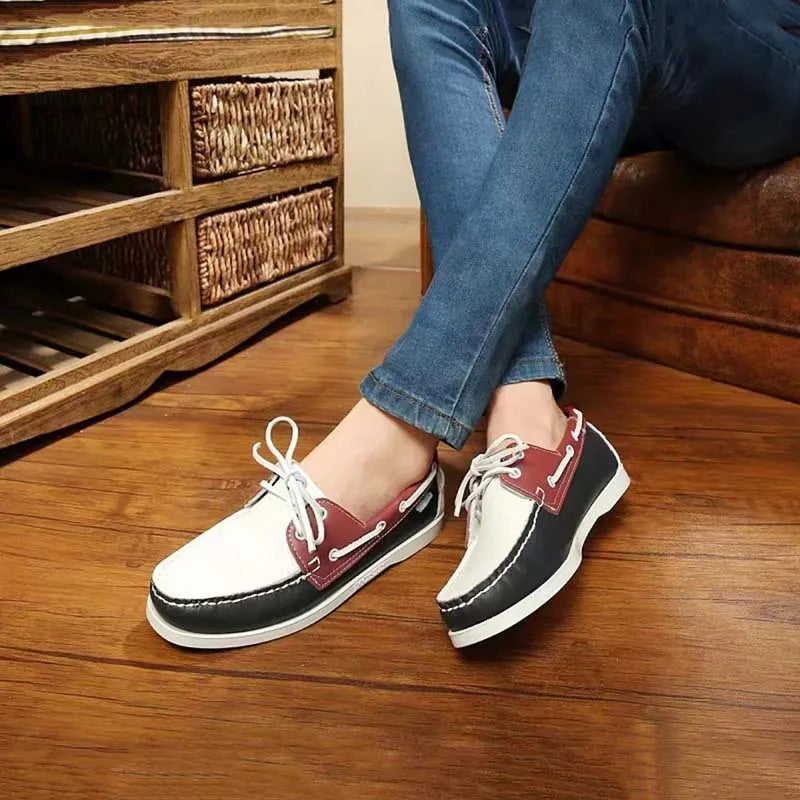 Men's British-style casual shoes in artificial PU with round toe and flat heel