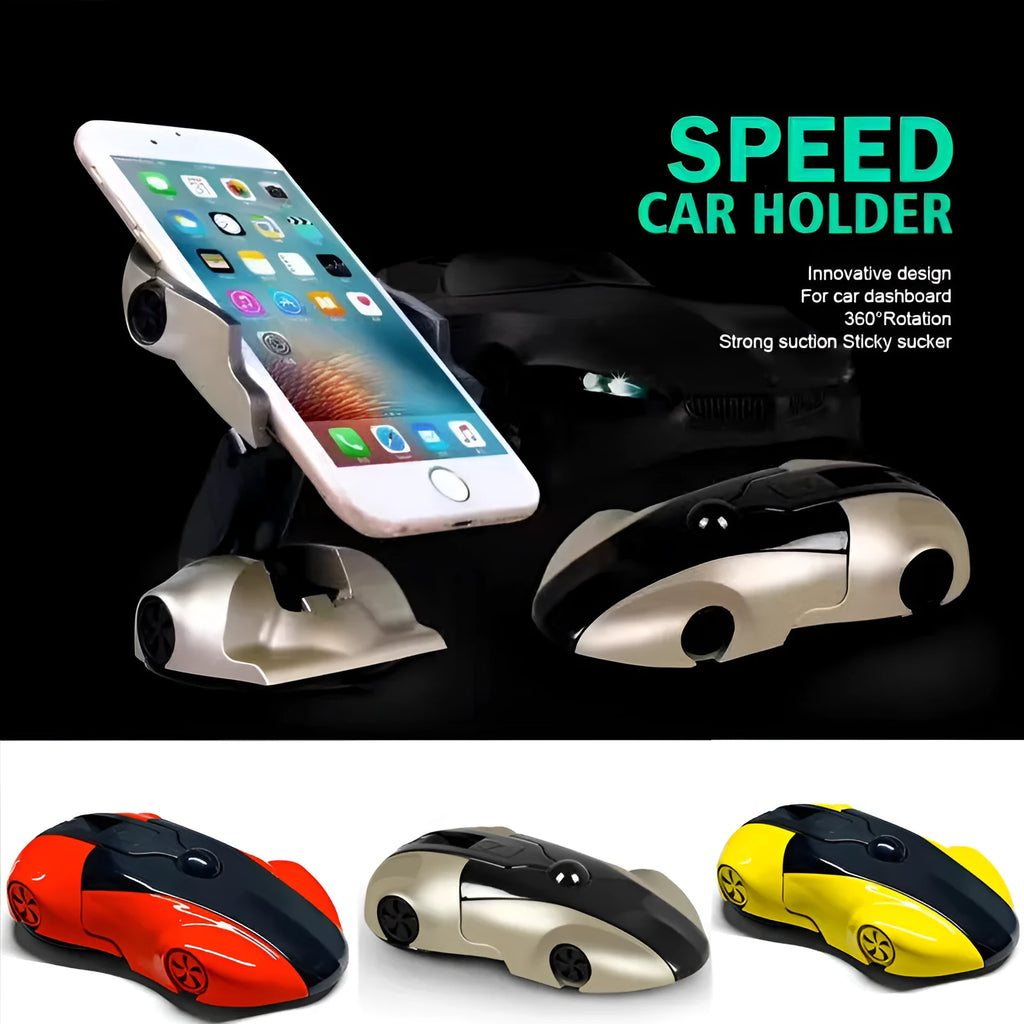 Sports car phone holder with 360 degree rotation and strong suction cup for phones