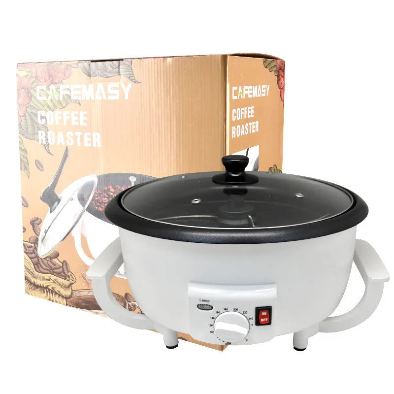 White oblate coffee bean roasting machine with 225mm pot base for home use
