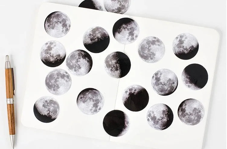 Moon sticker set 45 pieces paper 40mm round lunar theme