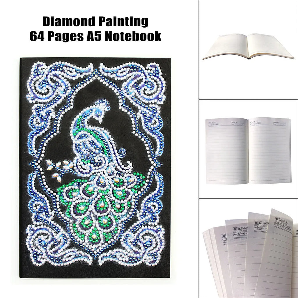 Black A5 diamond painting notebook for shaped drill and bright drill project documentation measuring 142x207mm