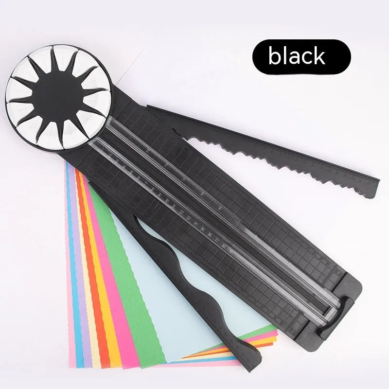 Pink and black 12-in-1 plastic paper cutting machine tool for decorative craft edges