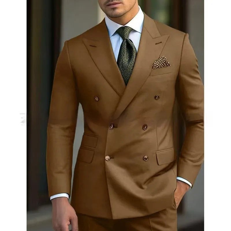 Men's light business two-piece suit set in cotton blend fabric available in multiple colours and sizes