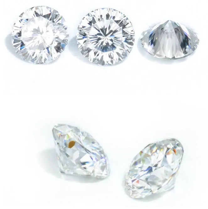 Round moissanite gemstone with eight hearts and eight arrows cut on a grey background