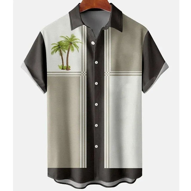 Men's slim fit short sleeve shirt with 3D floral print on polyester fabric