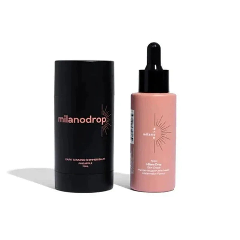 Matte Sun Tanning Black Liquid set showing 50ml tanning drops bottle and 75ml tanning flash cream bottle