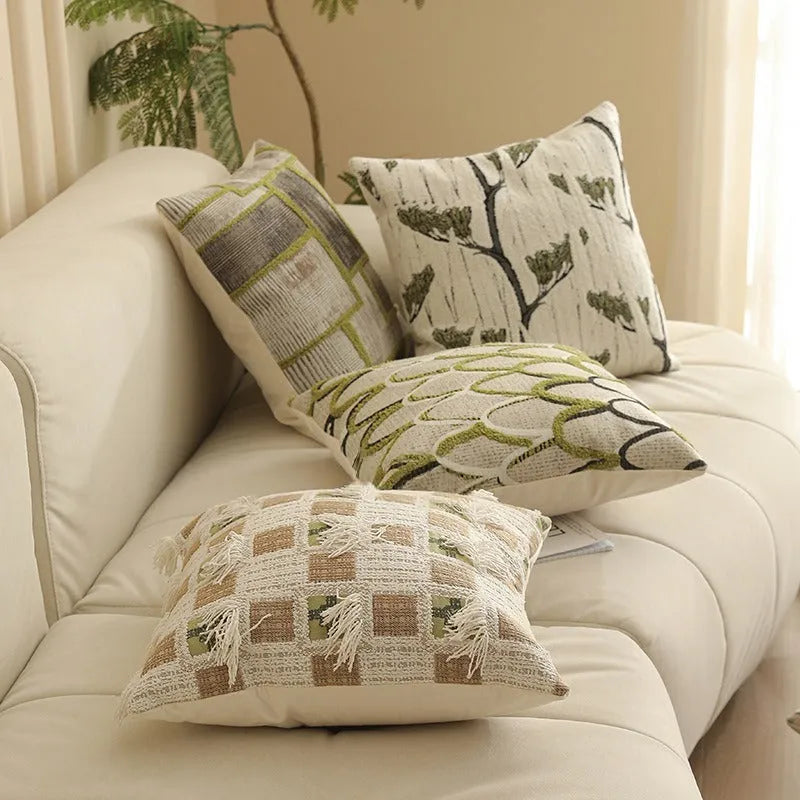 Nordic style 45cm square Jacquard waist pillow cover with retro plant and flower pattern