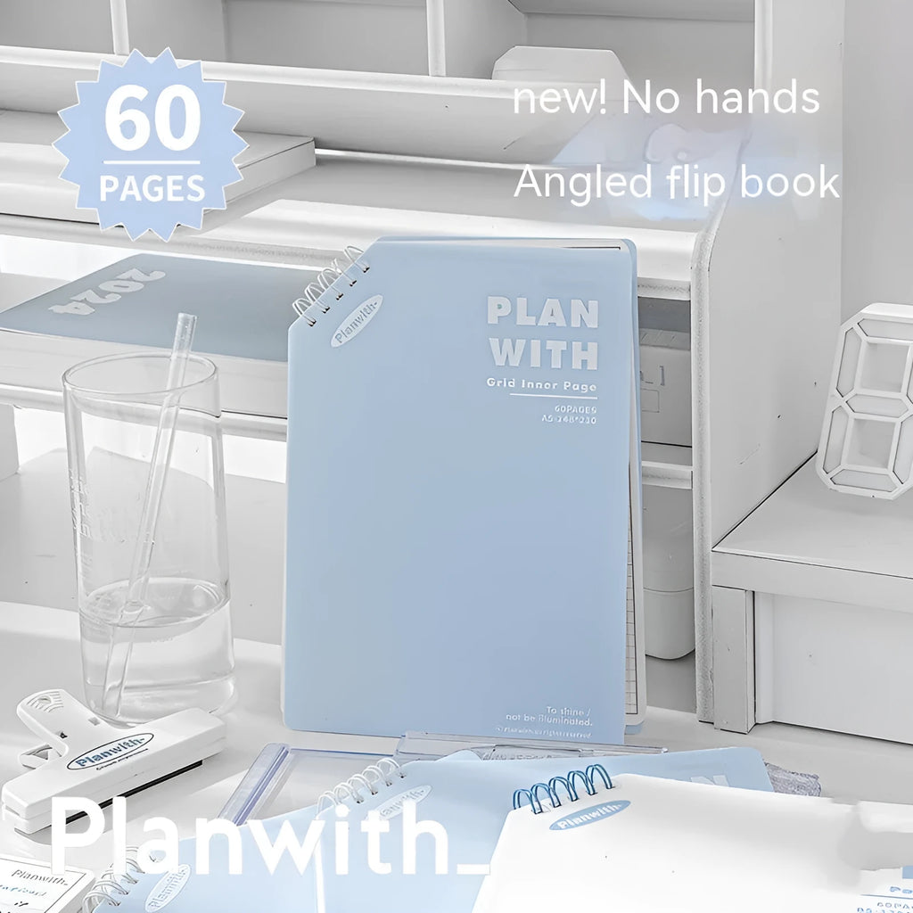 Oblique Angle artsy ins style salt series student draft notebook showing white and plaid blue cover options