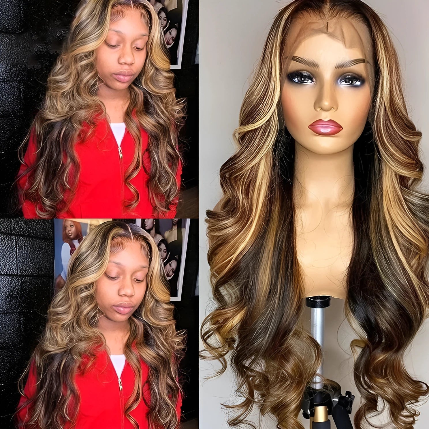 Front lace synthetic wig with gradient colour long curly style and side bangs