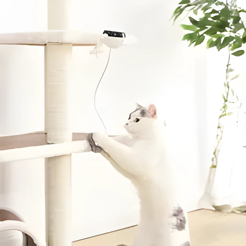 Electric funny cat toy with white ABS body, 7cm diameter ball, and real fur ball and rope accessories
