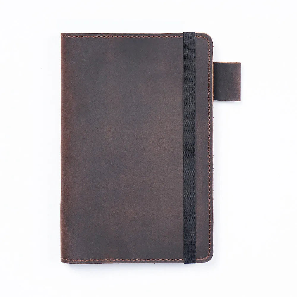Handmade cowhide notebook with wood-free paper pages in 9x14cm compact size