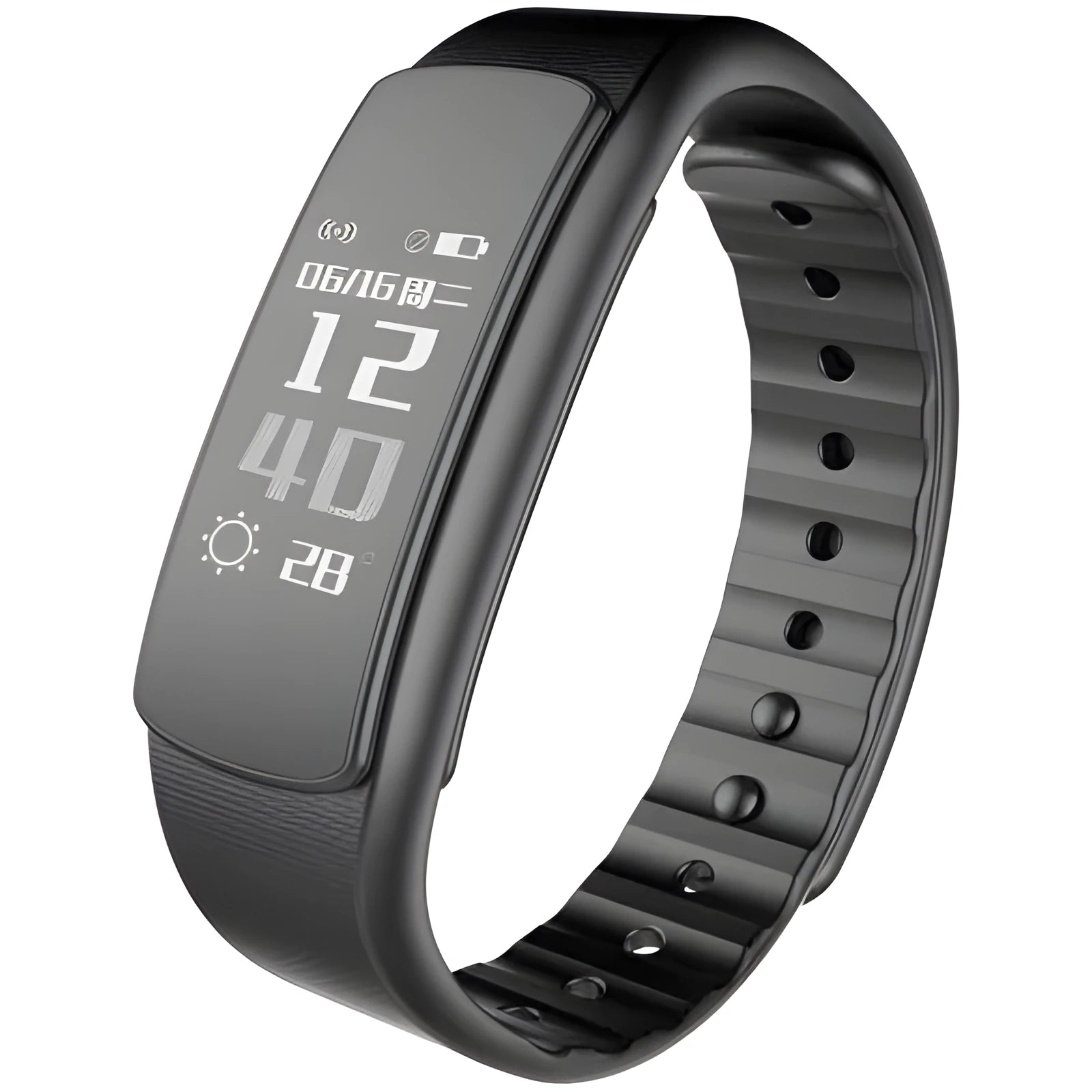 I6 smart sports bracelet with 0.96-inch screen showing fitness tracking interface on wrist
