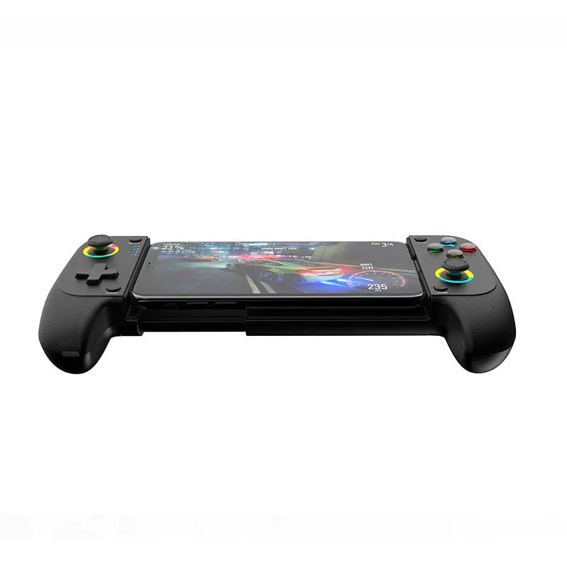 Bluetooth mobile game controller with stretching triggers for Android and iOS devices