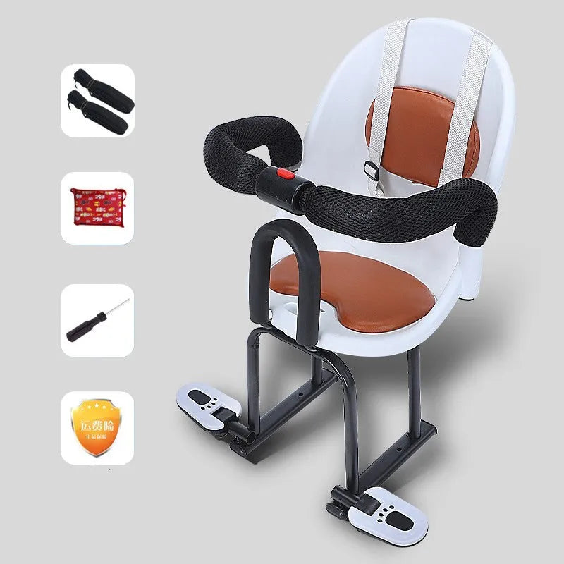 High carbon steel scooter front safety seat for children measuring 20x20x53cm in white, red, or black