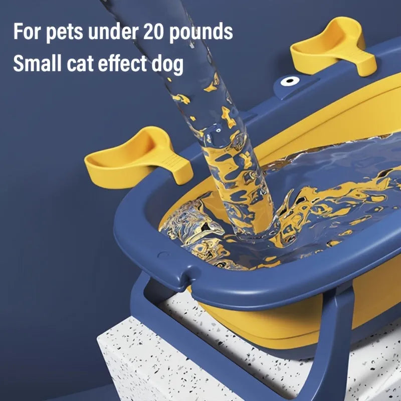 Blue foldable plastic pet tub for small dogs and cats