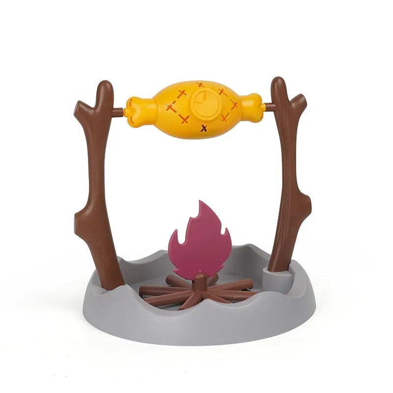 Barbecue-style plastic cat food dispenser toy for tumbling play and slow feeding