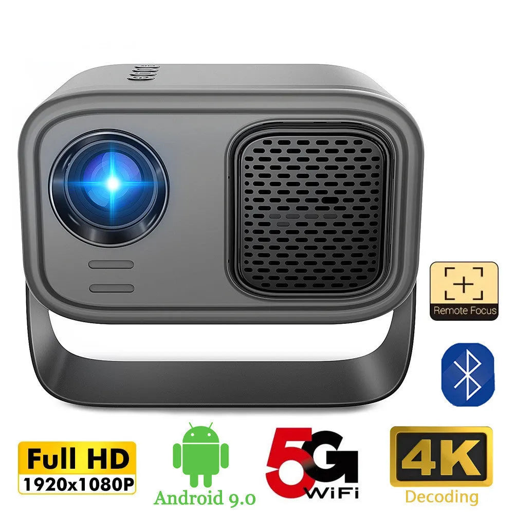 Black portable HD smart projector with Android system and remote control