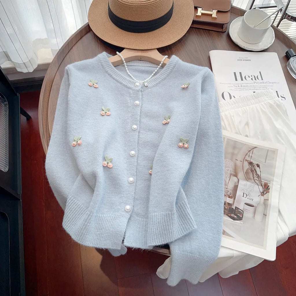 Cashmere cardigan sweater coat with beaded decoration in slim fit free size