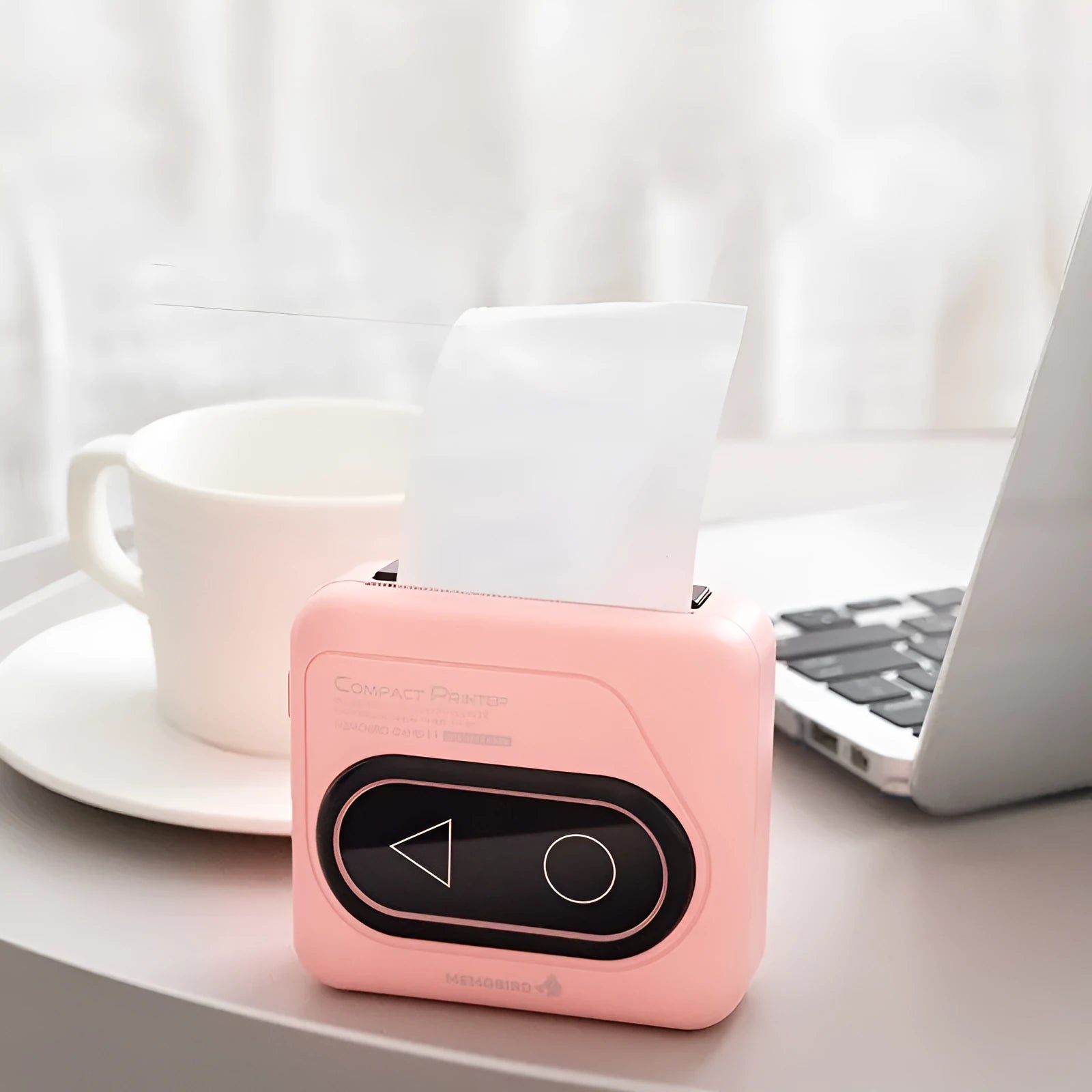 Compact Avocado Green Bluetooth thermal printer next to a mobile phone showing a photo being printed.