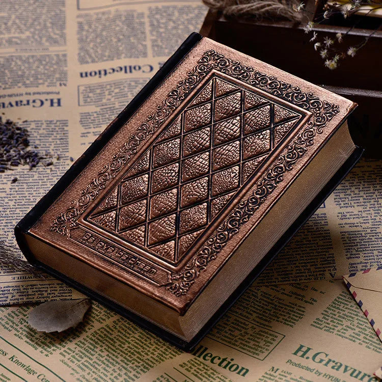 A5 notepad with textured embossed faux leather cover in bronze or black gold colour.