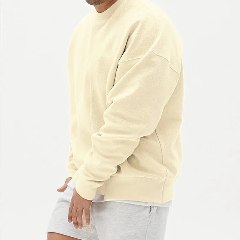 Men's cotton blend loose fit round neck pullover sweater in khaki