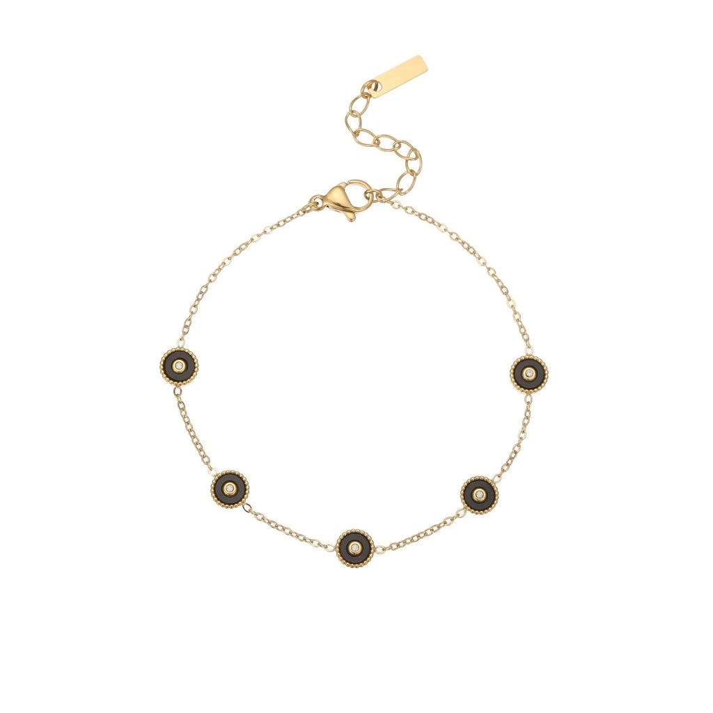 Geometric fritillary pattern stainless steel bracelet with 18K gold plating and matching necklace