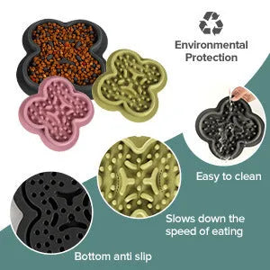 Silicone pet licking mat for dogs and cats with textured slow feeder surface and non-slip base
