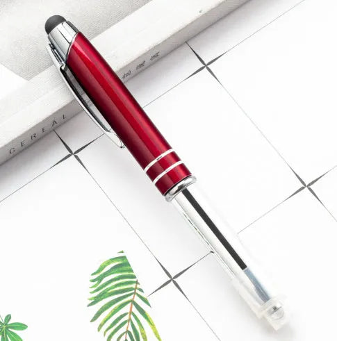 Metal capacitive stylus ballpoint pen with LED light in multiple colour options