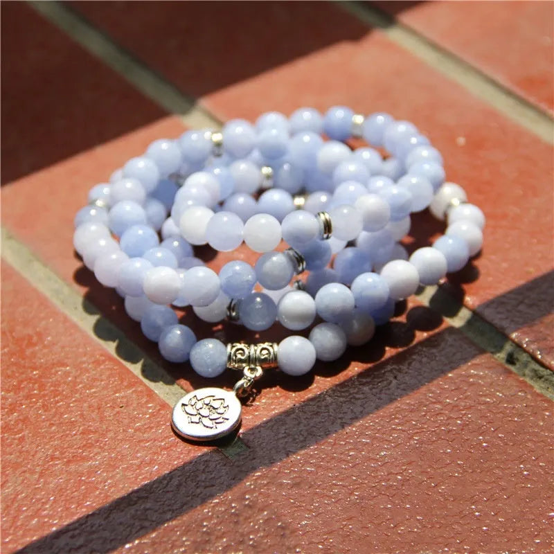 Women's natural stone bracelet with lotus elements and geometric design