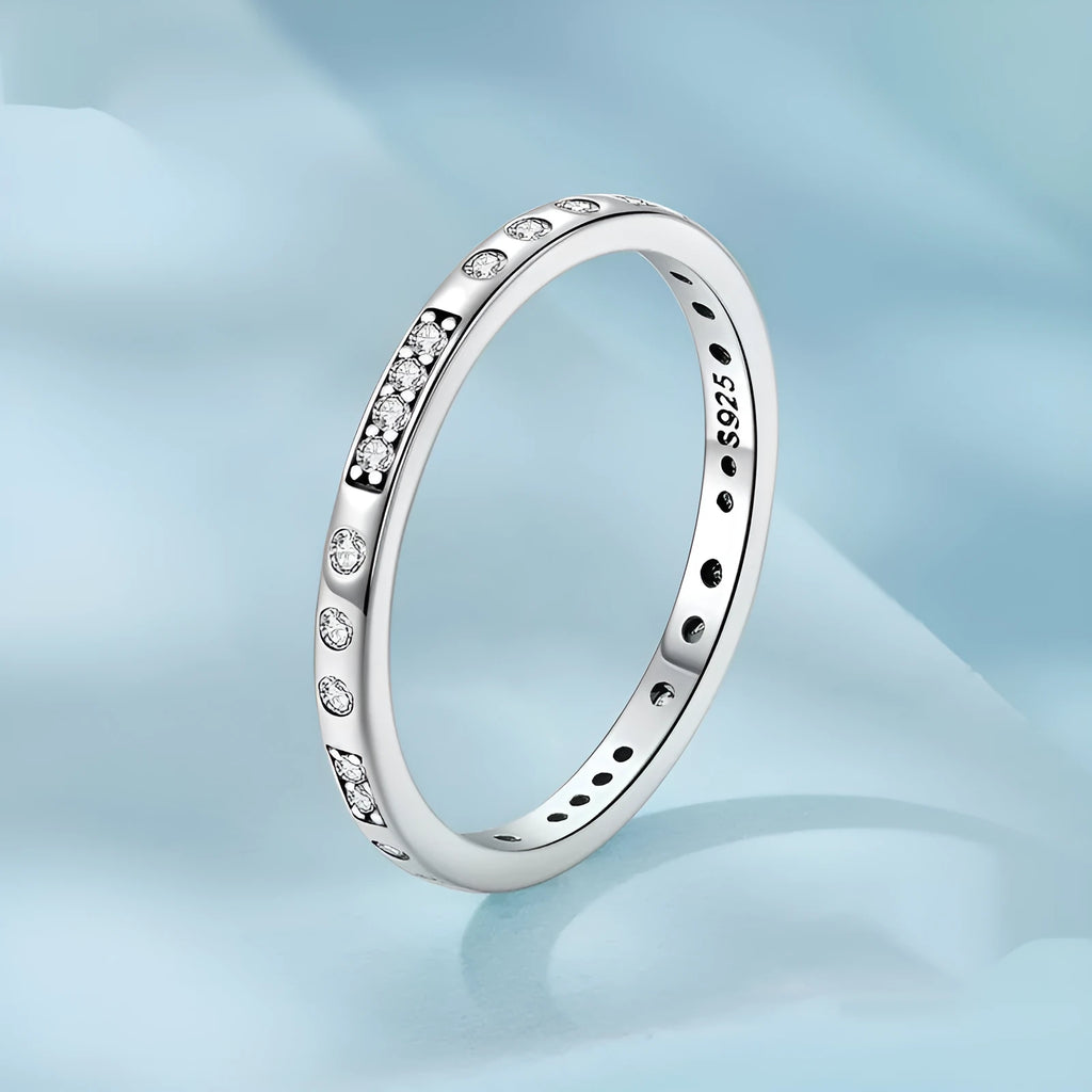 Silver Moss Password I Love You ring with oxidised black finish on a simple band.