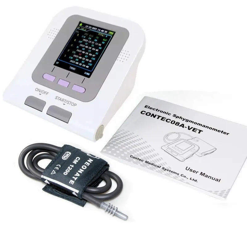 CONTEC08A veterinary digital blood pressure monitor with colour display and animal cuff