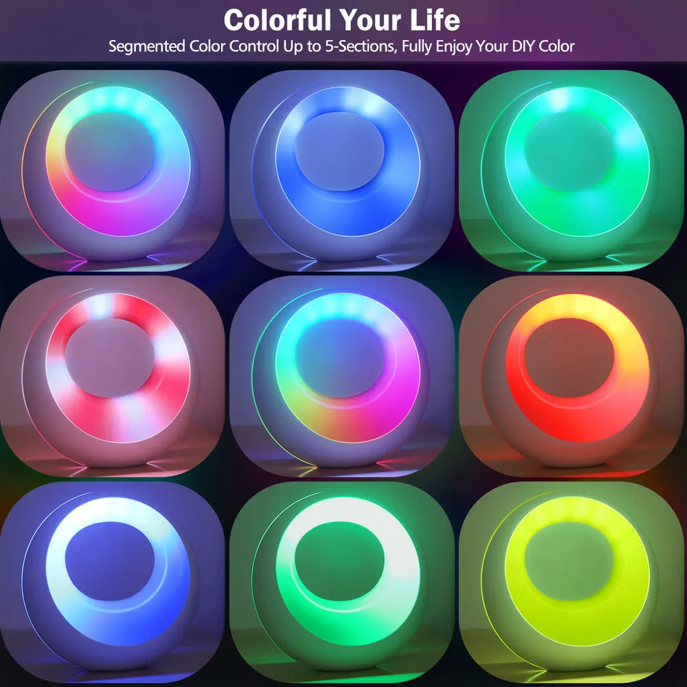 Creative Touch small white RGB colour-changing desk lamp with remote control on a wooden table.