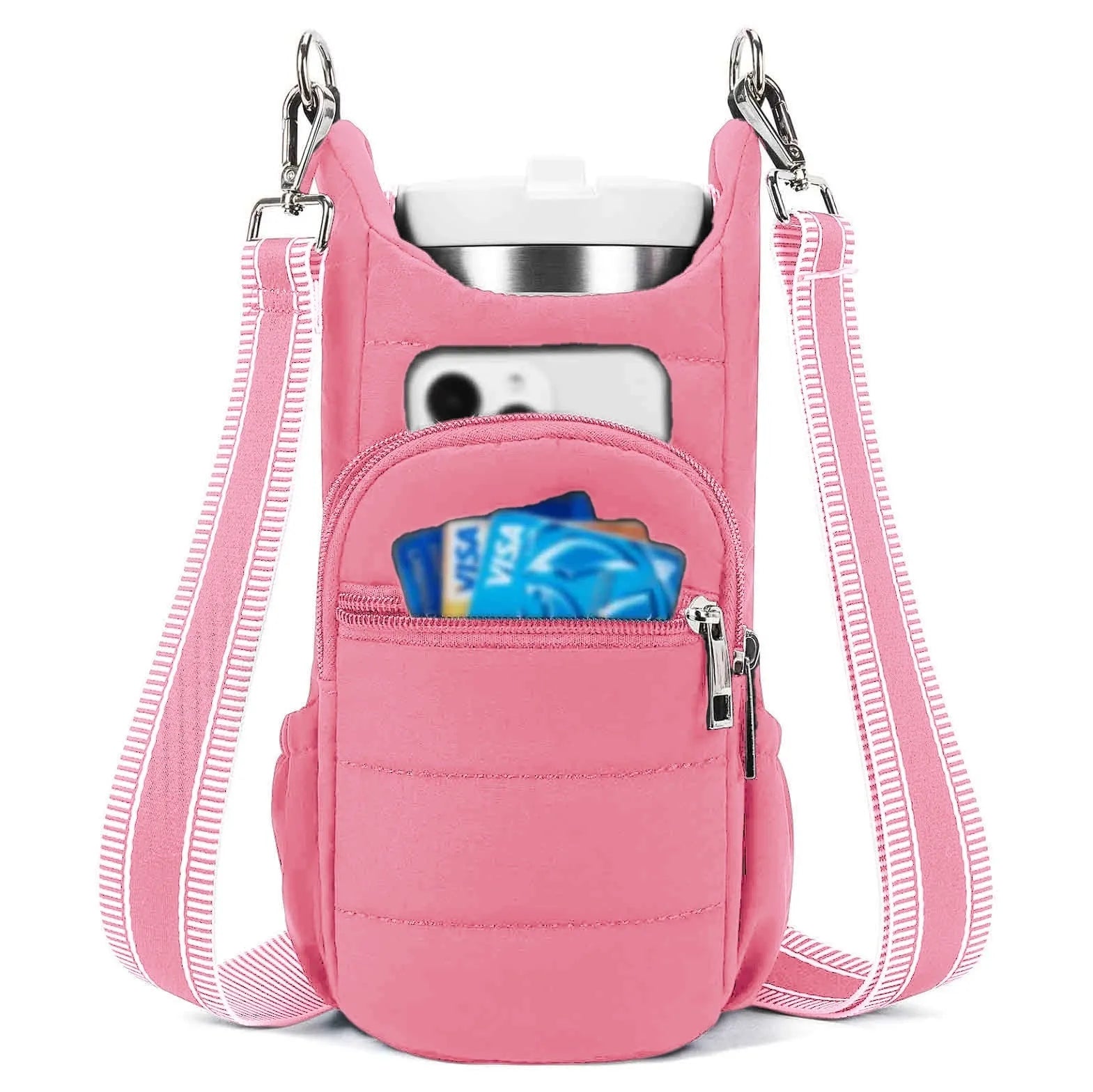Kettle-shaped cycling water bottle bag in black colour mounted on bicycle handlebars