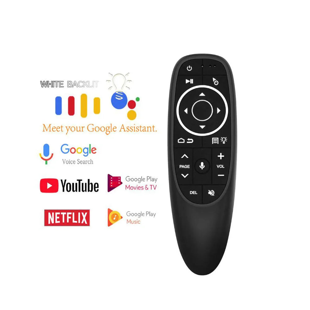 G10 G10S intelligent voice remote control with plastic shell and silicone buttons.